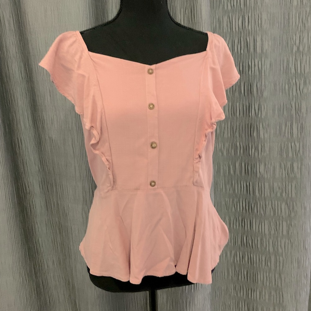 Charming Charlie dusty rose ruffle strap top with wood button detail so XL NWOT